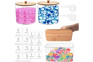 BLYEMICHDI 3 szt. Dozownik detergentu do pralki, dozownik do detergentów i proszku, pojemnik na proszek do prania z 16 etykietami i 2 miarkami, do bomb kąpielowych, kapsułek do prania