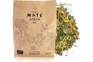 YVY MATÉ Yerba Mate Bio Citron 500g | Maté Bio et Non Fumé | Sans Tige | Maté doux, rafraichissant et tonifiant | Idéal pour consommation quotidienne | Boisson caféinée