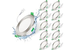 ALUSSO LIGHTING IP65 Led Spot Lights for Ceiling, Dimmable 5.5W LED Recessed Ceiling Lights, 3000K Warmwhite 4000K Neutralwhite 6500K Coolwhite Adjustable Bathroom Downlights, Round Nickel 10 Pack