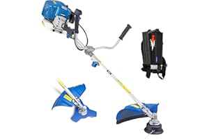 Hyundai 52cc Petrol Grass Strimmer Trimmer & Brush Cutter, 2 In 1 Garden Tool, 450mm Cutting Width, Heavy Duty, Split Shaft Design, Shoulder Harness Included With 3 Year Warranty