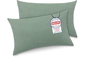 ATsense Zestaw 2 poszewek na poduszkę 40x80 cm – 100% prana bawełna, jednokolorowy zielony pokrowiec na poduszkę z zamkiem błyskawicznym, certyfikat Öko-Tex, nie odkształca się