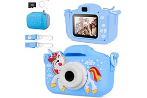 DITTYBUY Appareil Photo Enfant 2.0 Pouces Numérique HD 1080P Caméra Vidéo Selfie Rechargeable avec 32GB SD Carte Caméscope Cadeau de Noël/Anniversaire Jouet Filles Garçons de 3 à 10 Ans (Bleu)