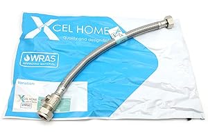 XCEL HOME 1 x WRAS Approved 300mm 15mm Compression with Isolation Valve x 1/2" Flexible Pipe Connector Stainless Steel Braided