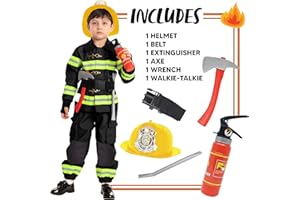 Spooktacular Creations Kostium strażaka dla dzieci, zestaw do odgrywania ról z gaśnicą, kaskiem strażackim, zabawką strażaka, przebranie dla chłopców i dziewczynek, karnawał, Halloween