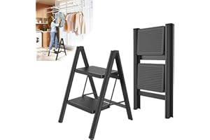 Froadp Escalera plegable de 2 peldaños, antideslizante, de hierro, multifuncional, para casa, cocina y exterior, soporta hasta 250 kg