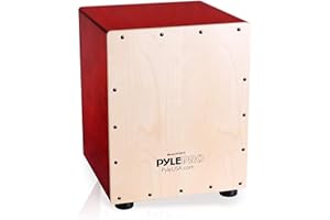 Pyle Full Size Cajon Drum Box, Wooden Percussion Beat Box with Internal Guitar Strings, Deep Bass Sound, Acoustic Birchwood Cajon for Beginners & Professionals, Ideal for Studio & Live Jam Sessions