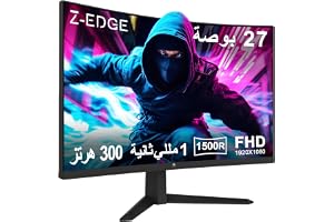 Z-Edge 27 inch Curved Gaming Monitor,300Hz,1500R/HDR10/FreeSync,FHD UG27S | 1ms/8bit Colors/Brightness 300cd/m²/Contrast Ratio 4000:1/Frameless /VESA/LED/HDMI x2 & DP x 2