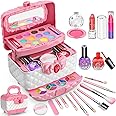 Moonmen Kids Makeup Kit for Girl, 41 Pcs Girl Toys Kids Makeup Set with Real Cosmetic, Washable Make Up Kit, Pretend Play Makeup Toys for 3 4 5 6 7 8 9 10 11 12 Years Old Kids Birthday Gifts (Pink-A)