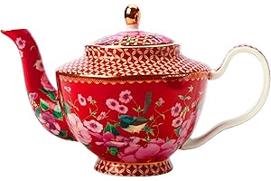 Maxwell & Williams HV0155 - Teiera rotonda TC Silk Road, in porcellana, con colino, coperchio in confezione regalo, colore: rosso