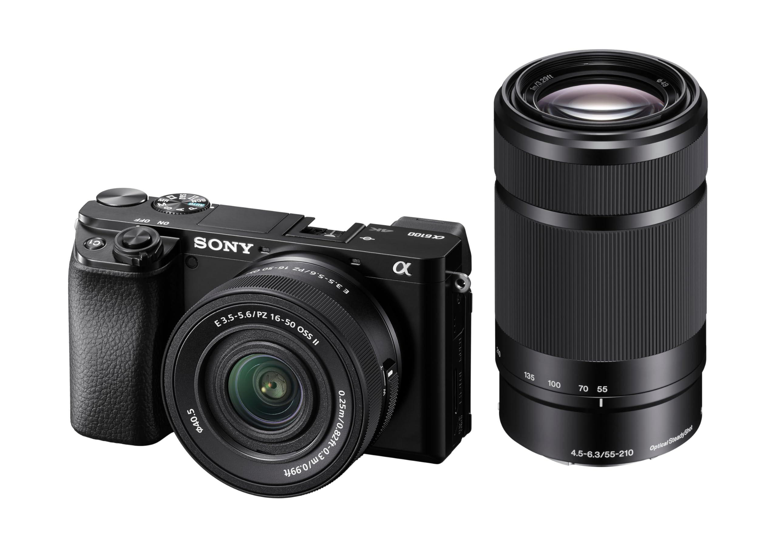 Sony New Alpha ILCE-6100X (Previously ILCE-6100Y) with Upgraded SELP1650 (Ver 2) Power Zoom Lens + SEL55210 Lens | 24.2 MP | APS-C Sensor | Fast Auto Focus | Tiltable LCD – Black