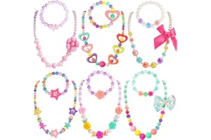 PinkSheep Collier de perles et bracelet de perles pour enfants, 6 jeux, parures de bijoux pour petites filles, sacs à surprises pour filles