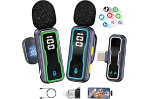 DRALUD Wireless Lavalier Microphone for iPhone : Mini Lapel Mic with Intelligent Noise Cancelling, 48kHz/16bit, 65ft Range, for Android Phone, Video Recording, Streaming, Interview, Vlogs