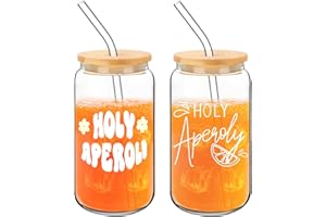 FloralGrace 2 Bicchieri per Aperol, Bicchiere con Coperchio e Cannuccia, Holy Aperoly, Regali di Aperol per Donna, per cocktail, Regali di Aperol, Set Regali di Bicchieri per Aperol Spritz