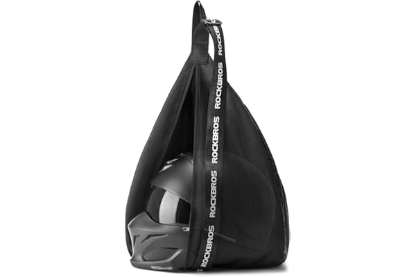 ROCKBROS Sac de Casque de Moto 15L Sac à Bandoulière Portable Sangle Épaule Réglable 63-105cm Porte Casque Crochet Poche Filet Intégré Logo Réfléchissant pour Casque de Moto Vélo Basketball Noir