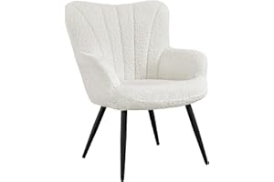 Yaheetech Modern Tub Chair, Boucle Fabric Living Room Armchair, Side Vanity Chair with Curved High Back and Thick Soft Padded Seat for Bedroom Makeup Reading Nook, Ivory