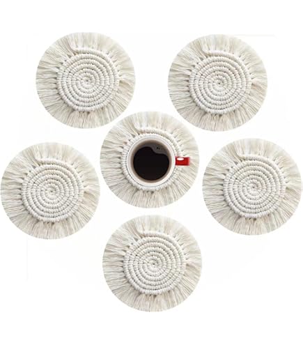 Whaline 4 Pack Boho Crochet Coasters - Handmade Bohemian Drink Coasters With Tassels For Home & Party - View #9