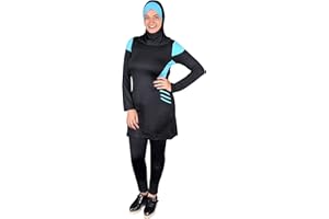 Egypt Bazar Ganzkörper islamischer Badeanzug im Burkini Stil muslimischer Schwimmanzug Hijab (36-38 (S), schwarz/türkis)