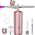 Airbrush Kit with Compressor, 48PSI Cordless Non-Clogging High-Pressure Air Brush Gun with 0.3mm Nozzle and Cleaning Brush Set for Graffiti Painting, Nail Art, Makeup, Cake Decor (Pink)