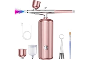 SOSISUL Airbrush Set mit Kompressor, 48PSI Kabellose Spritzpistole mit 0,3mm Düse und Reinigungsbürsten-Set für Graffiti, Tattoos, Nägel, Make-up, Kuchendekoration (Rosa)