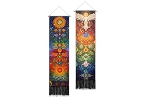 PLIGREAT Paquete de 2 tapices de chakras para colgar en la pared, para dormitorio, baño, sala de estar, dormitorio, largo y estrecho, para colgar en la pared del hogar, oficina, decoración artística