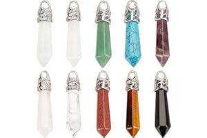 SUNNYCLUE 1 Boîte 10 Couleurs Forme de Balle Breloques de Pierres Précieuses Cristal Hexagonal Quartz Guérison Pointu Chakra Pierre Naturelle Charmes Pendentifs pour Bijoux DIY Collier Bracelet
