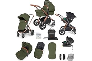 Ickle Bubba Système de voyage Stomp Luxe tout en un Premium i-Size Système de voyage avec base ISOFIX (Bronze/Bois/Tan)