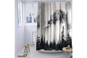 YISURE Zasłona prysznicowa z motywem góry, lasu chmur, naturalny krajobraz, odporna na działanie wody, nadaje się do prania, z 12 metalowymi oczkami, 180 x 200 cm (szer. x wys.)