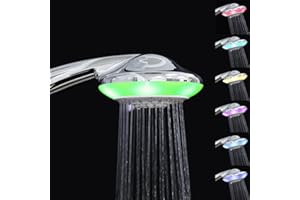 JINYOMFLY Doccia Luminosa 7 Colori, 5 Modalità Doccia a LED, Telefono Doccia con LED, 12.5CM Doccia con Luci, Multicolor Doccetta a LED