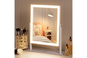 FENCHILIN Vanity Mirror with Lights Hollywood Makeup Mirror with Lights Lighted 360° Rotation 3 Color Lighting Modes 10X Magnifying for Dressing Table 25x30 cm