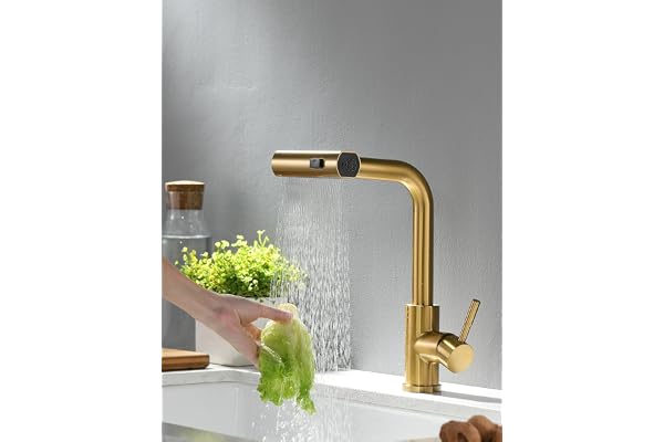 TIMACO Robinet de cuisine extensible pivotant à 360° - Mitigeur monocommande pour évier de cuisine - Or brossé