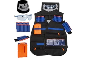 JESUSTREE Taktische Weste Jacke Set Kinder für Nerf Guns Strike Elite Serie, Dschungel Tarnung Taktisch Vest Battle Weste Zubehör Kit mit 20 er Darts, Nachlade-Clips, Masken, Hand-Armband und Schutzbrille