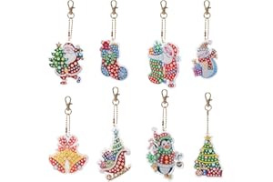 JCHOPE Lifreer 8PCS Christmas DIY Diamond Painting Keychains Xmas Element Theme Keychain Keyrings Full Drill Diamond Painting Making Decorative Kits Pendant for Art Craft Key Ring Phone Bag Decor