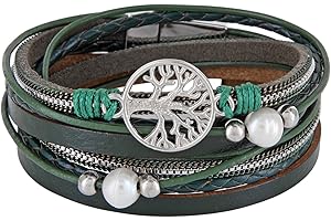 StarAppeal Armband Wickelarmband mit Perlen, Ketten, Flechtelement und Lebensbaum Anhänger, Magnetverschluss Silber, Damen Armband