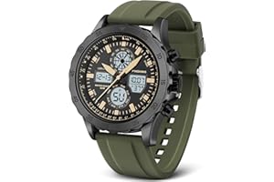 PINIDOUS Relojes para Hombre Relojes Deporte Militar Relojes Impermeable Relojes Analógicos Digitales Relojes de Acero Inoxidable con Alarma Cronómetro LED Hora Timbre Reloj Multifunción