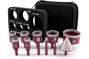 QUEFORET Diamond Drill Bits Set 11pcs - 10pcs 6/8/10/20/25/28/32/35/45/65mm Dry Hole Saw, 1pc 50mm Beveling Chamfer Bit for Ceramic Porcelain Tile Marble Granite
