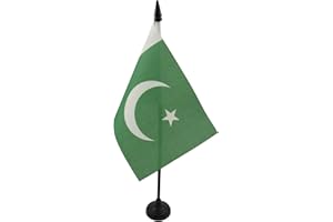 AZ FLAG - Pakistan Table Flag 4'' x 6'' - Pakistani Office Mini Banner 100% Polyester 15 x 10 cm - Mini Desk Flag with 10'' Pole and Black Plastic Base