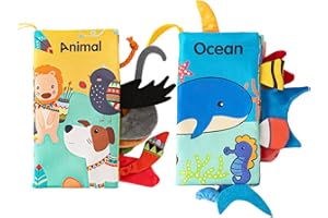 eners Babybuch Baby Stoffbuch,Baby Spielzeug 0 3 6 Monate,Quiet Book knisterbuch fühlbuch Kinderwagen Spielzeug,kontrastbuch Geschenk für Jungen Mädchen（Tier/Ozean）