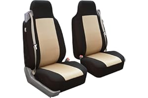 FH GROUP Front Set Cloth Car Seat Covers for Bucket Seats 1 Piece Seat Cover, Universal Fit, Washable Seat Covers for SUV, Sedan, Van, Beige