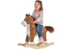 HOMCOM Kids Plush Rocking Horse w/Sound Moving Mouth Wagging Tail Children Rocker Ride On Toy Gift 3-6 Years Brown