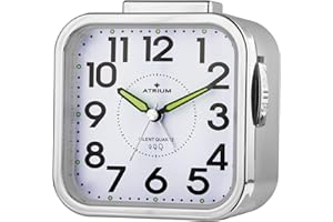 Atrium - analogowy budzik kwarcowy - A530-19 - bez tykania, potężny alarm - duże cyfry - srebrny