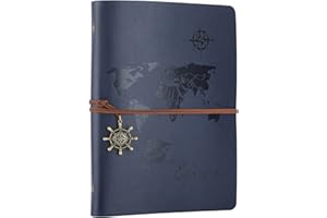 ‎SEEALLDE SEEALLDE Leder Notizbuch A5 Ringbuch Reisetagebuch Weltkarte Leere Seiten Vintage Tagebuch Skizzenbuch