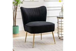 ‎WAHSON OFFICE CHAIRS Wahson Samt Sessel Wohnzimmer moderner Loungesessel Geplosterter Ohrensessel mit goldenen Metallbeine für Wohnzimmer/Schlafzimmer, Schwarz