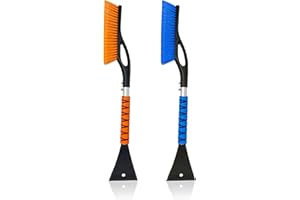 EcoNour 27" Car Snow Brush and Ice Scrapers for Car Windshield (2 Pack) | Scratch Free Bristle Head Snow Brush & Tough Window Snow Scraper with Aluminium Body | Snow Removal Winter Car Accessories