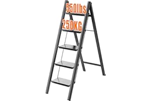 JOISCOPE Escalera Plana de 5 peldaños, Plegable fácil de almacenar, Escalera Ancha de Aluminio con Estera de Goma Antideslizante, Carga Máxima 550lb Apta para Todas Las escenas de la Vida, Negra
