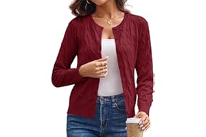 GRACE KARIN Donna Cardigan Lavorato a Maglia Cavo Manica Lunga Collo Tondo Bottoni Maglione