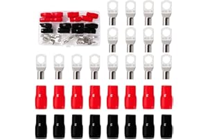 YIXISI 32 PCS M10 SC35-10 AWG2 Ring Terminals Connectors Kit, Copper Tube Terminals, Battery Cable Ends Terminals, with Insulation Sleeves, for Electrical Cable, Silver