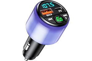 Mohard Bluetooth 5.3 Car Adapter, [PD 30W & QC3.0 18W] Fast Car Charger FM Bluetooth Transmitter, [All-Over Glow] Wireless Radio Transmitter Car Kit, Hi-Fi Stereo, Hands-Free Calls