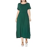 Amazon Essentials Vestito Molto Lungo Stretto in Vita A Maniche Corte (Taglie Forti Disponibili) Donna