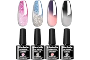 Allenbelle UV Nagellack Thermo Set 4 Farben Mit Geschenkbox,Gel Nagellack Farbwechsel Shellac Set Uv Gel Nail Art,Soak Off Uv Thermo Nagellac 008