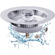 Filtro E Tappo Scarico 3 In 1 Per Lavello In Acciaio Inox 304 - Antiodore, Anti-intasamento, Per Scarico Standard USA 3-1/2''